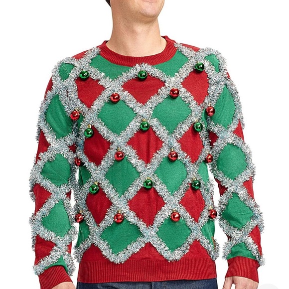 Tipsy Elves Green Men’s Tacky Tinsel Ugly Christmas Sweater Size‎ Large - Picture 1 of 12
